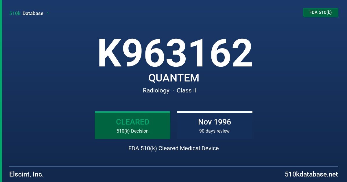 K963162 QUANTEM FDA 510(k) Cleared Medical Device