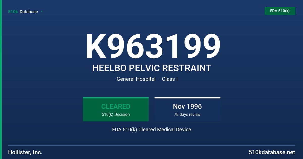 K963199 HEELBO PELVIC RESTRAINT FDA 510(k) Cleared Medical Device