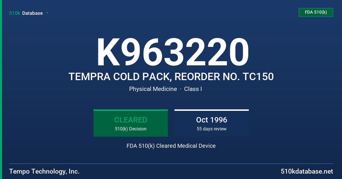K963220 TEMPRA COLD PACK, REORDER NO. TC150 FDA 510(k) Cleared Medical Device