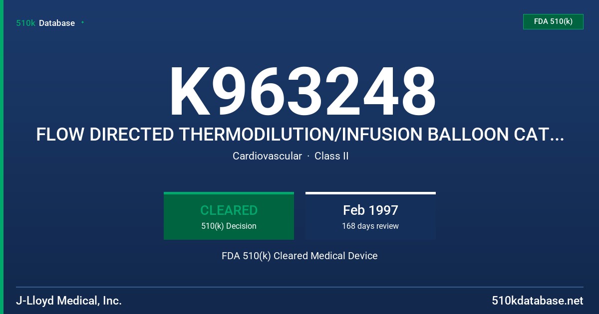 K963248 FLOW DIRECTED THERMODILUTION/INFUSION BALLOON CATHETER (575-110P) FDA 510(k) Cleared Medical Device