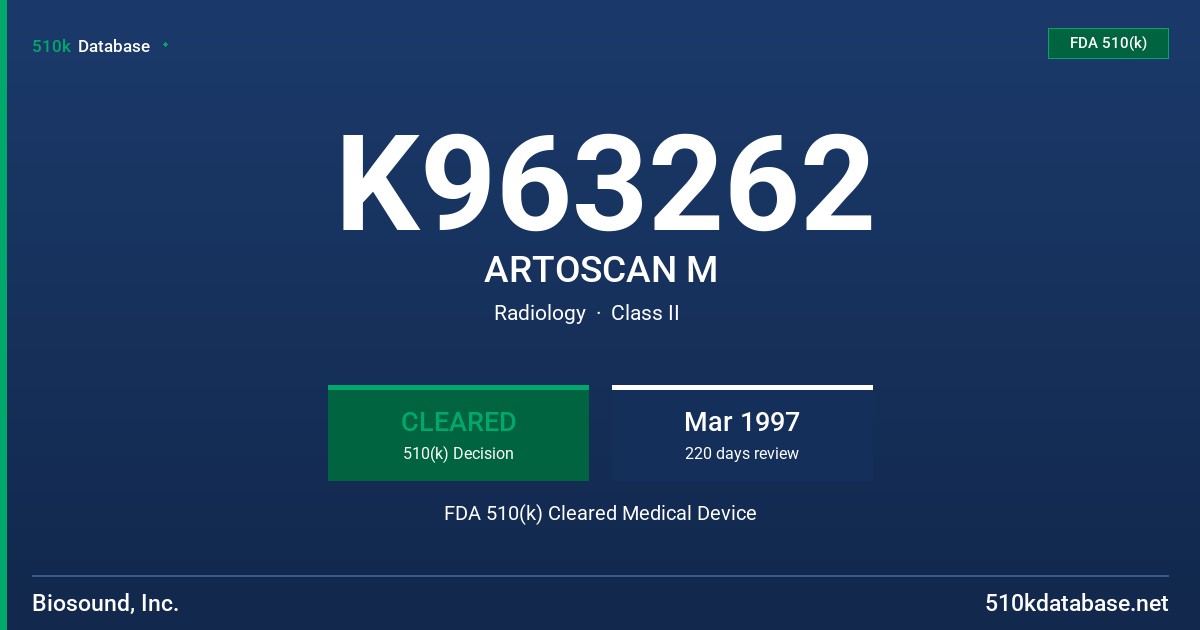K963262 ARTOSCAN M FDA 510(k) Cleared Medical Device