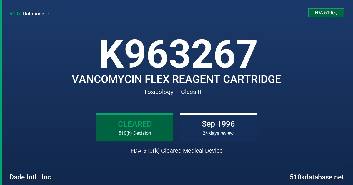 K963267 VANCOMYCIN FLEX REAGENT CARTRIDGE FDA 510(k) Cleared Medical Device