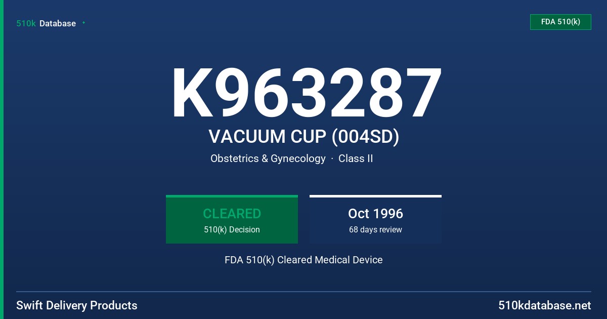 K963287 VACUUM CUP (004SD) FDA 510(k) Cleared Medical Device