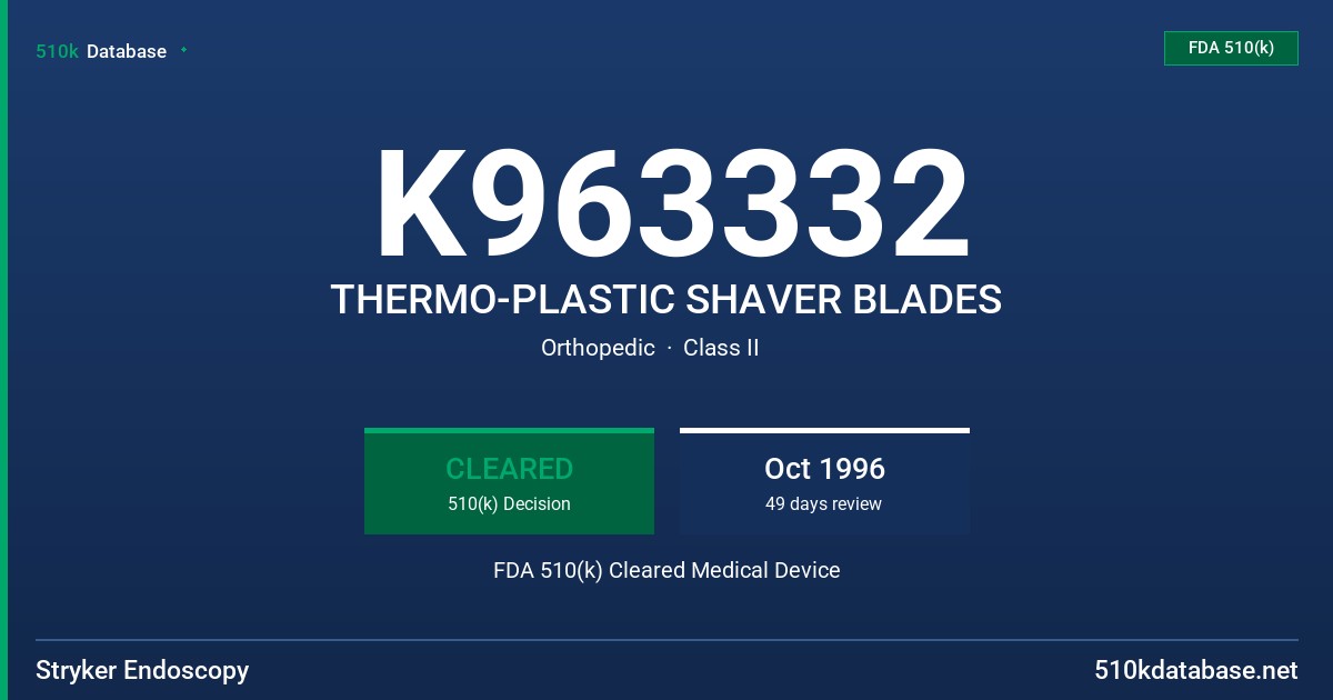 K963332 THERMO-PLASTIC SHAVER BLADES FDA 510(k) Cleared Medical Device