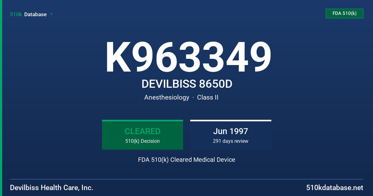K963349 DEVILBISS 8650D FDA 510(k) Cleared Medical Device