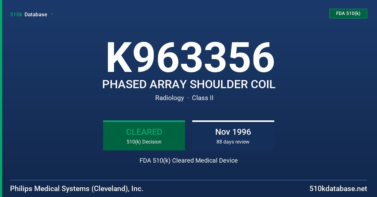 K963356 PHASED ARRAY SHOULDER COIL FDA 510(k) Cleared Medical Device