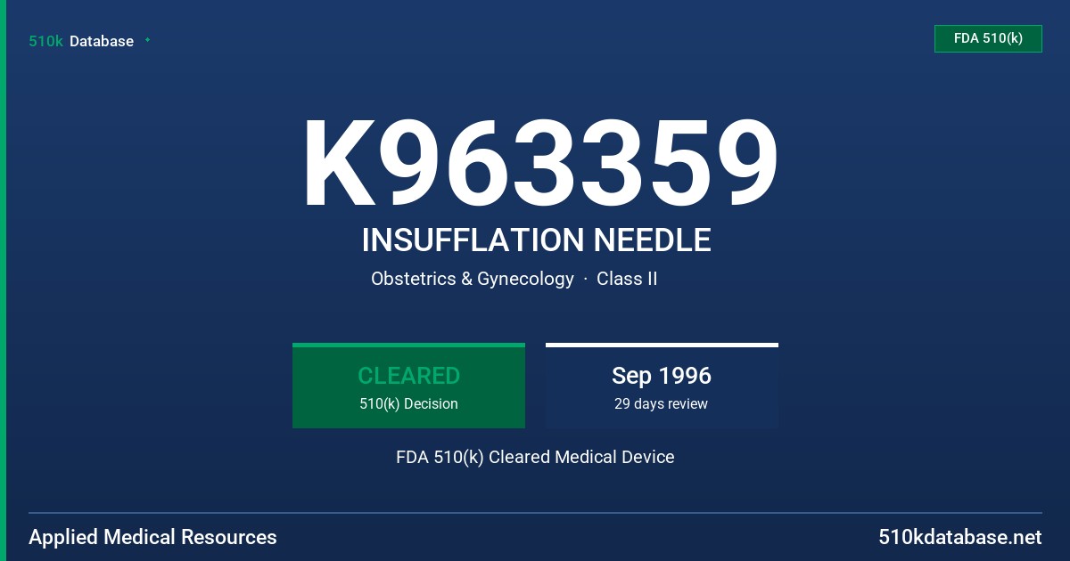 K963359 INSUFFLATION NEEDLE FDA 510(k) Cleared Medical Device