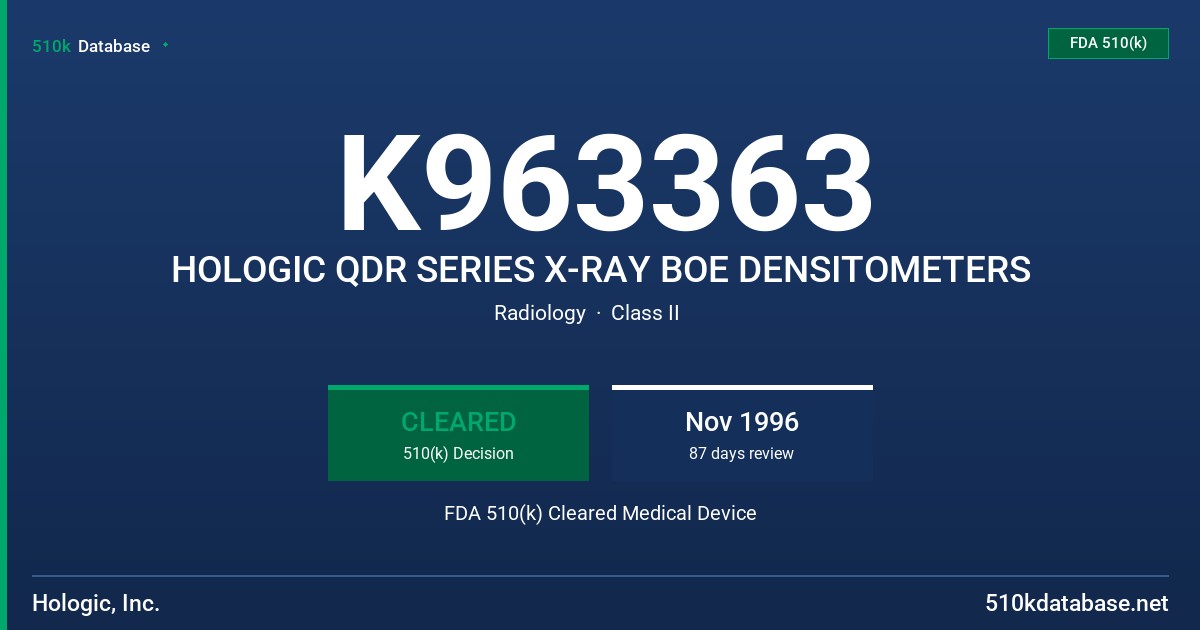K963363 HOLOGIC QDR SERIES X-RAY BOE DENSITOMETERS FDA 510(k) Cleared Medical Device