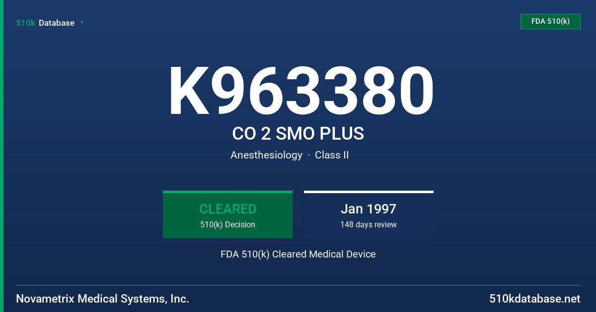 K963380 CO 2 SMO PLUS FDA 510(k) Cleared Medical Device