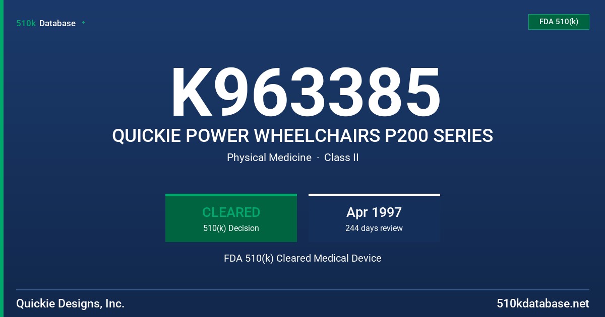 K963385 QUICKIE POWER WHEELCHAIRS P200 SERIES FDA 510(k) Cleared Medical Device