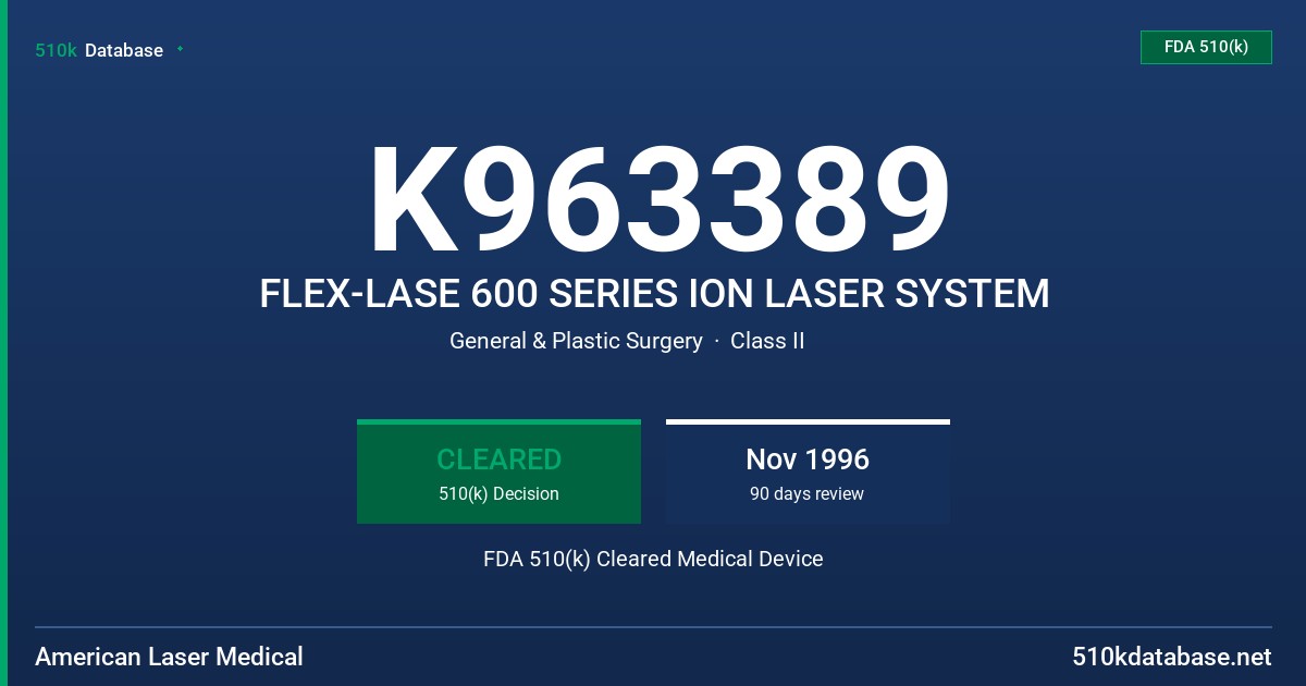 K963389 FLEX-LASE 600 SERIES ION LASER SYSTEM FDA 510(k) Cleared Medical Device