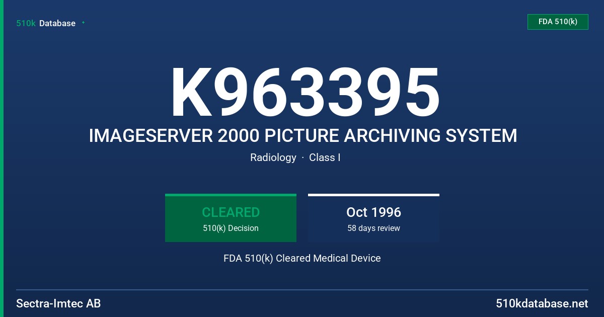 K963395 IMAGESERVER 2000 PICTURE ARCHIVING SYSTEM FDA 510(k) Cleared Medical Device