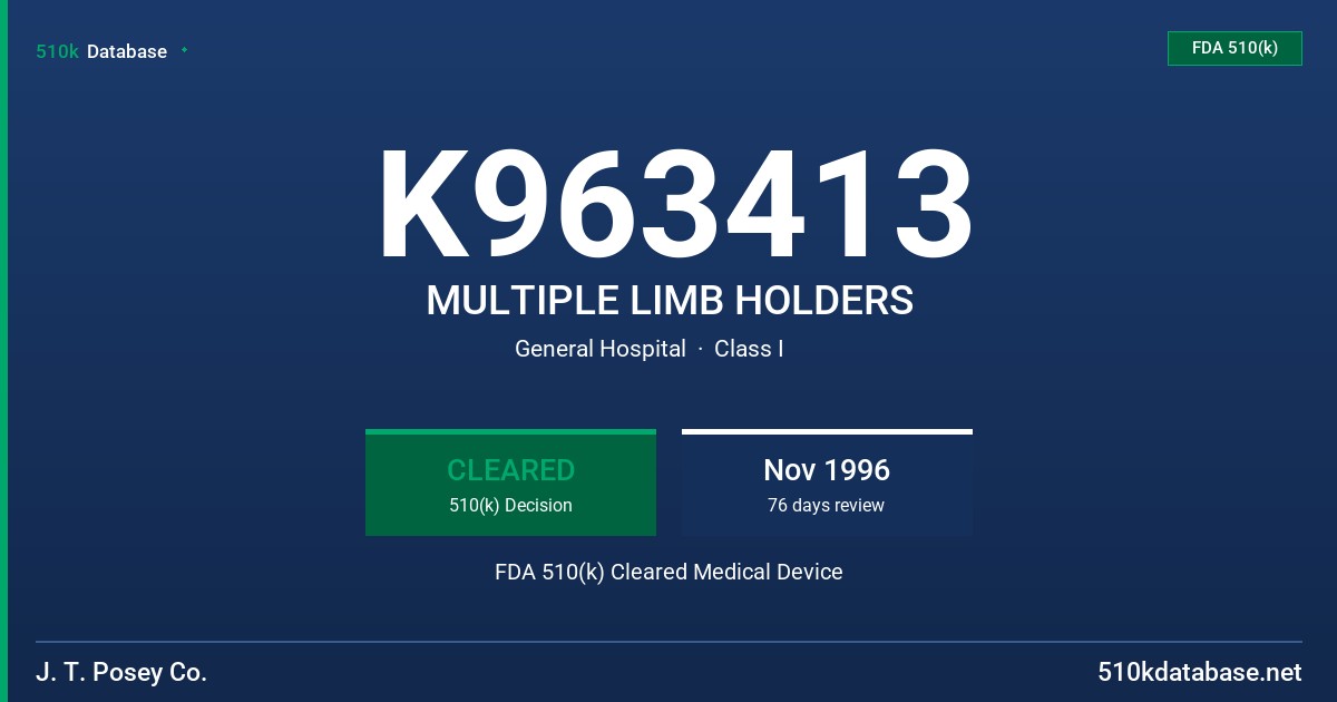 K963413 MULTIPLE LIMB HOLDERS FDA 510(k) Cleared Medical Device