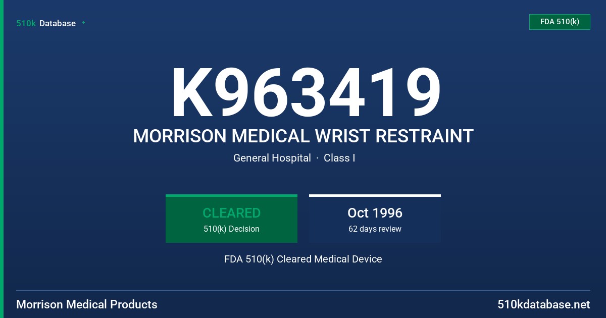 K963419 MORRISON MEDICAL WRIST RESTRAINT FDA 510(k) Cleared Medical Device