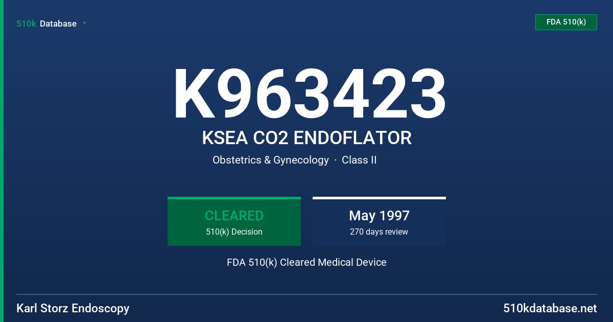 K963423 KSEA CO2 ENDOFLATOR FDA 510(k) Cleared Medical Device