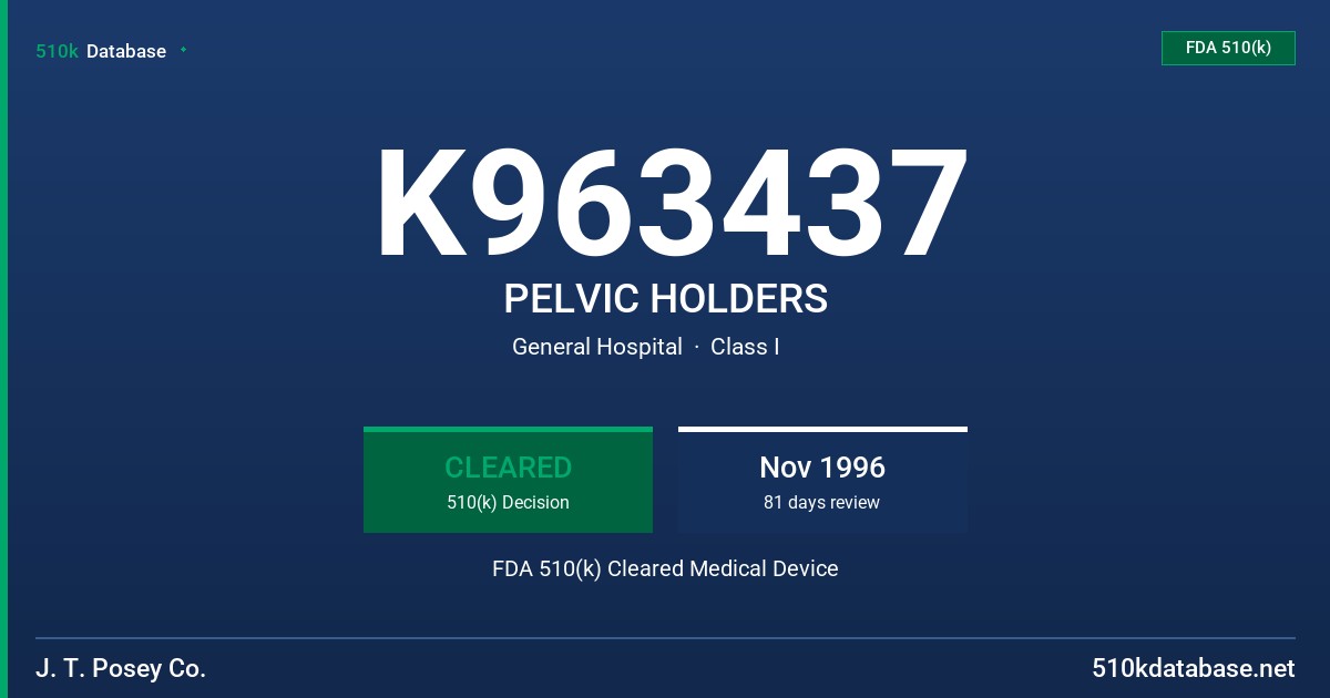 K963437 PELVIC HOLDERS FDA 510(k) Cleared Medical Device