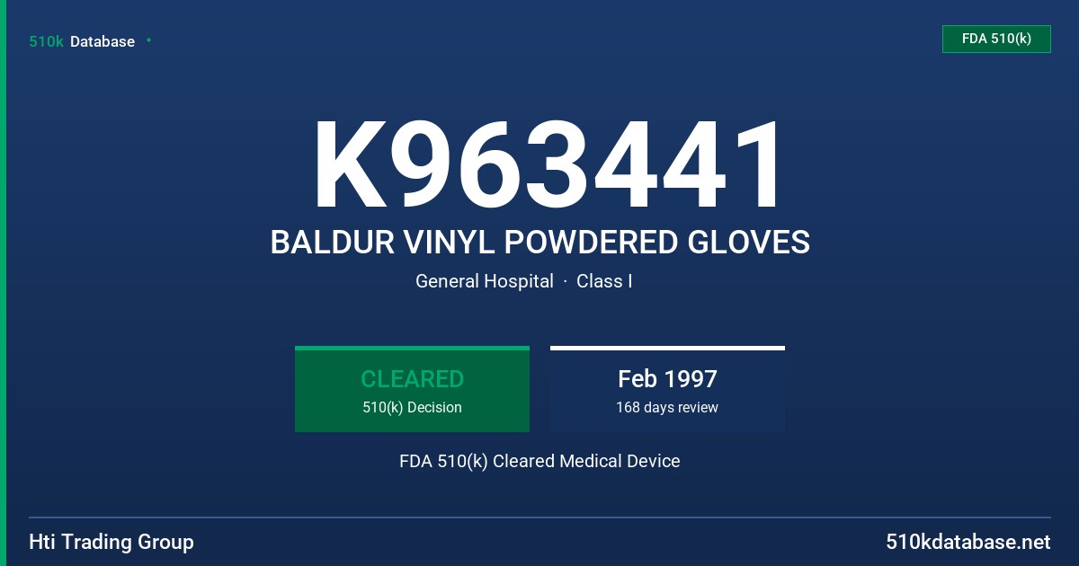 K963441 BALDUR VINYL POWDERED GLOVES FDA 510(k) Cleared Medical Device