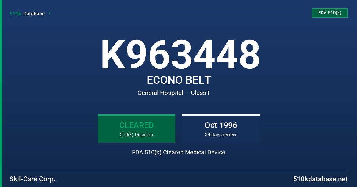 K963448 ECONO BELT FDA 510(k) Cleared Medical Device