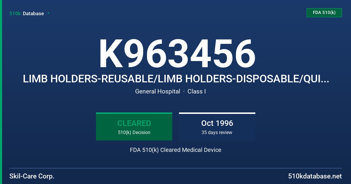 K963456 LIMB HOLDERS-REUSABLE/LIMB HOLDERS-DISPOSABLE/QUICK-CUFF LIMB HOLDER FDA 510(k) Cleared Medical Device