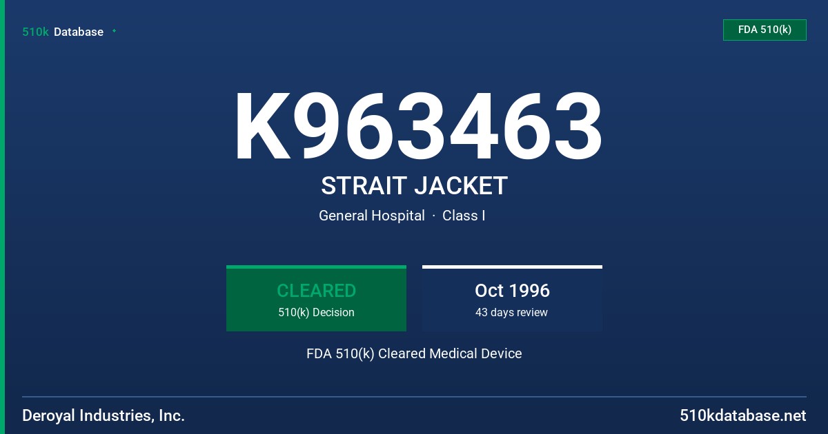 K963463 STRAIT JACKET FDA 510(k) Cleared Medical Device