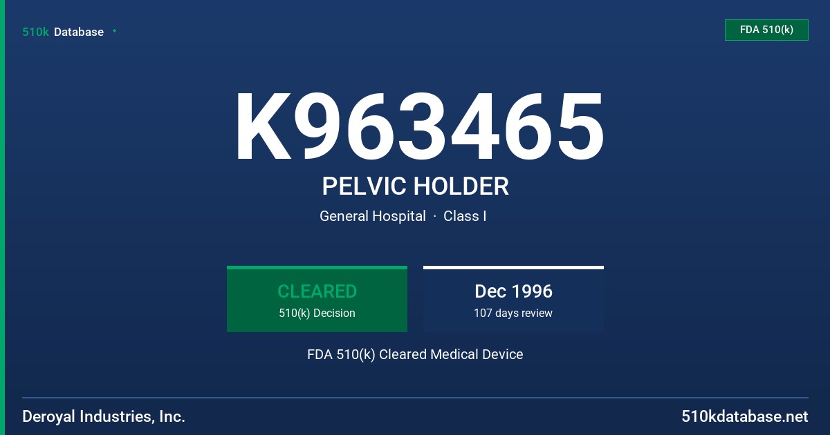 K963465 PELVIC HOLDER FDA 510(k) Cleared Medical Device