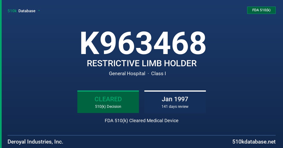 K963468 RESTRICTIVE LIMB HOLDER FDA 510(k) Cleared Medical Device
