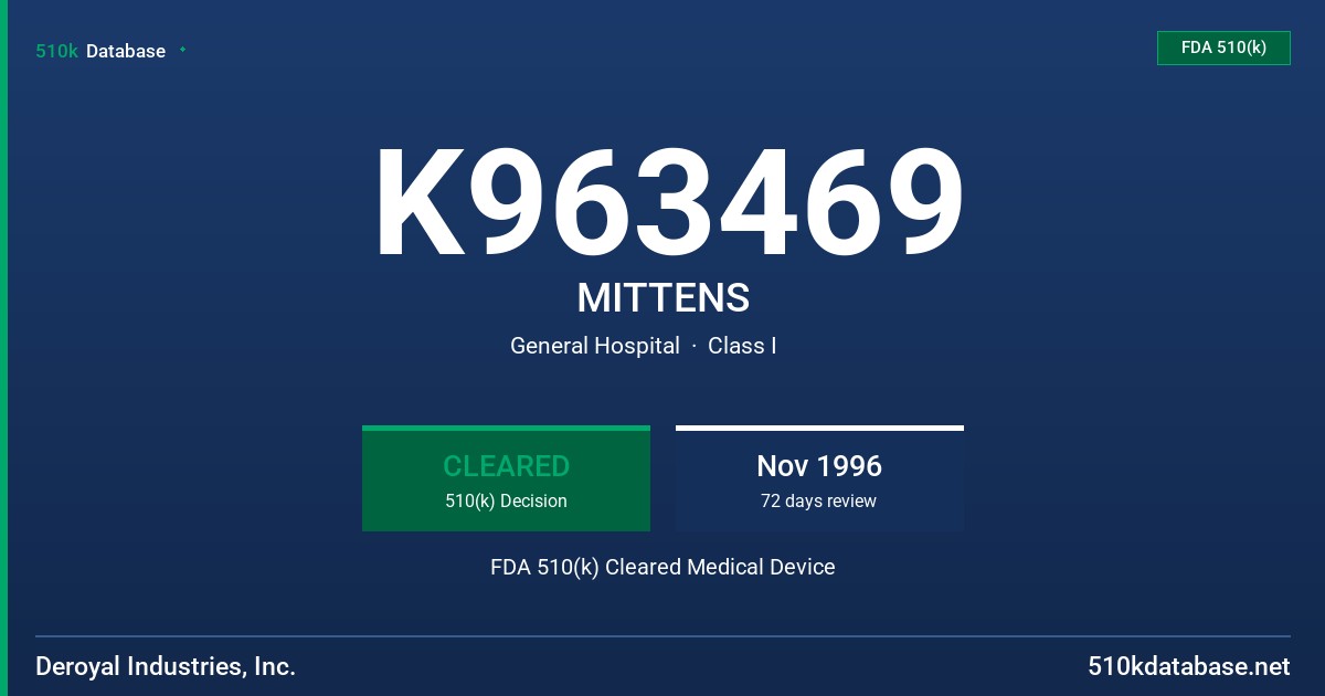 K963469 MITTENS FDA 510(k) Cleared Medical Device