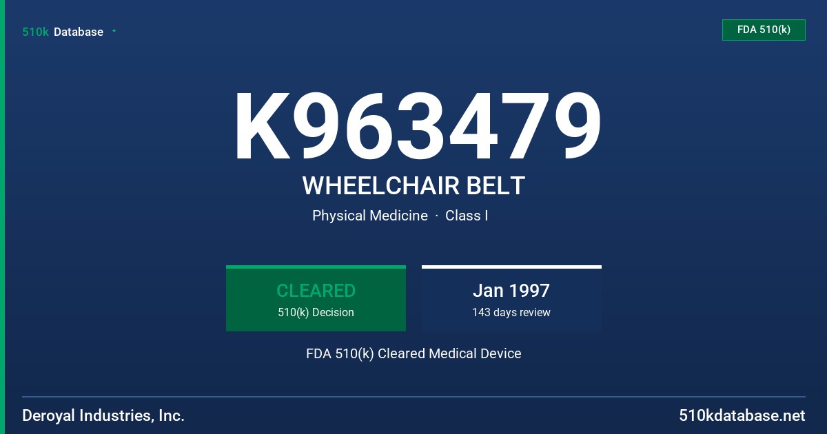 K963479 WHEELCHAIR BELT FDA 510(k) Cleared Medical Device
