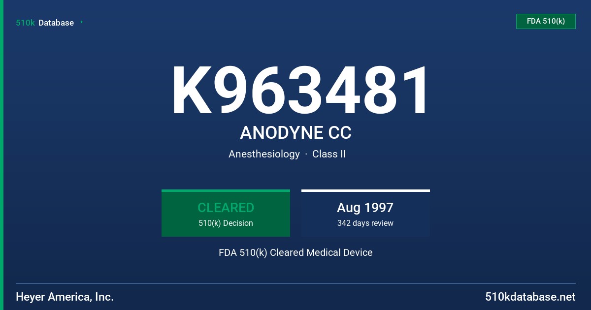 K963481 ANODYNE CC FDA 510(k) Cleared Medical Device