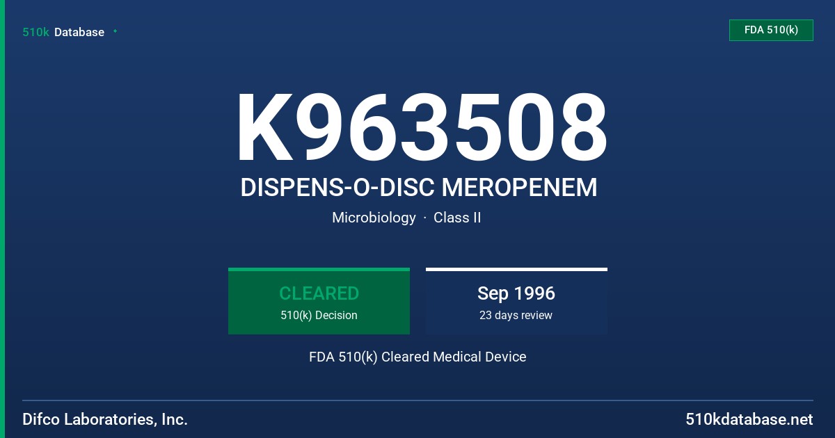 K963508 DISPENS-O-DISC MEROPENEM FDA 510(k) Cleared Medical Device