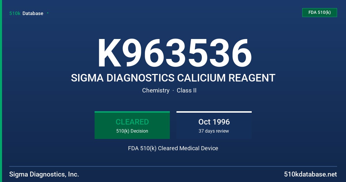 K963536 SIGMA DIAGNOSTICS CALICIUM REAGENT FDA 510(k) Cleared Medical Device