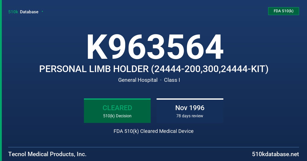 K963564 PERSONAL LIMB HOLDER (24444-200,300,24444-KIT) FDA 510(k) Cleared Medical Device