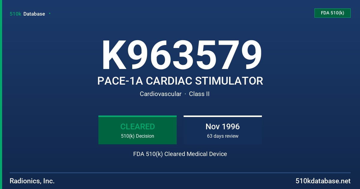 K963579 PACE-1A CARDIAC STIMULATOR FDA 510(k) Cleared Medical Device