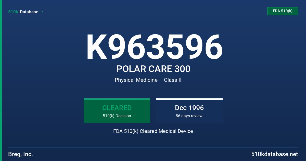K963596 POLAR CARE 300 FDA 510(k) Cleared Medical Device