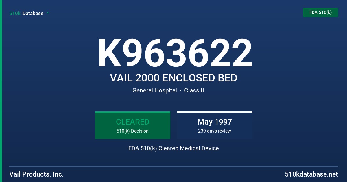K963622 VAIL 2000 ENCLOSED BED FDA 510(k) Cleared Medical Device