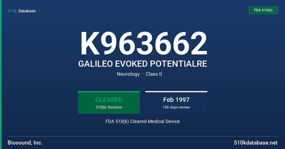 K963662 GALILEO EVOKED POTENTIALRE FDA 510(k) Cleared Medical Device