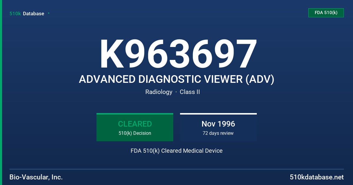 K963697 ADVANCED DIAGNOSTIC VIEWER (ADV) FDA 510(k) Cleared Medical Device