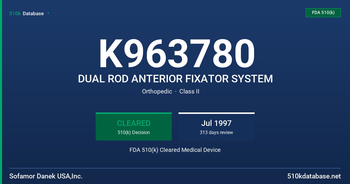 K963780 DUAL ROD ANTERIOR FIXATOR SYSTEM FDA 510(k) Cleared Medical Device
