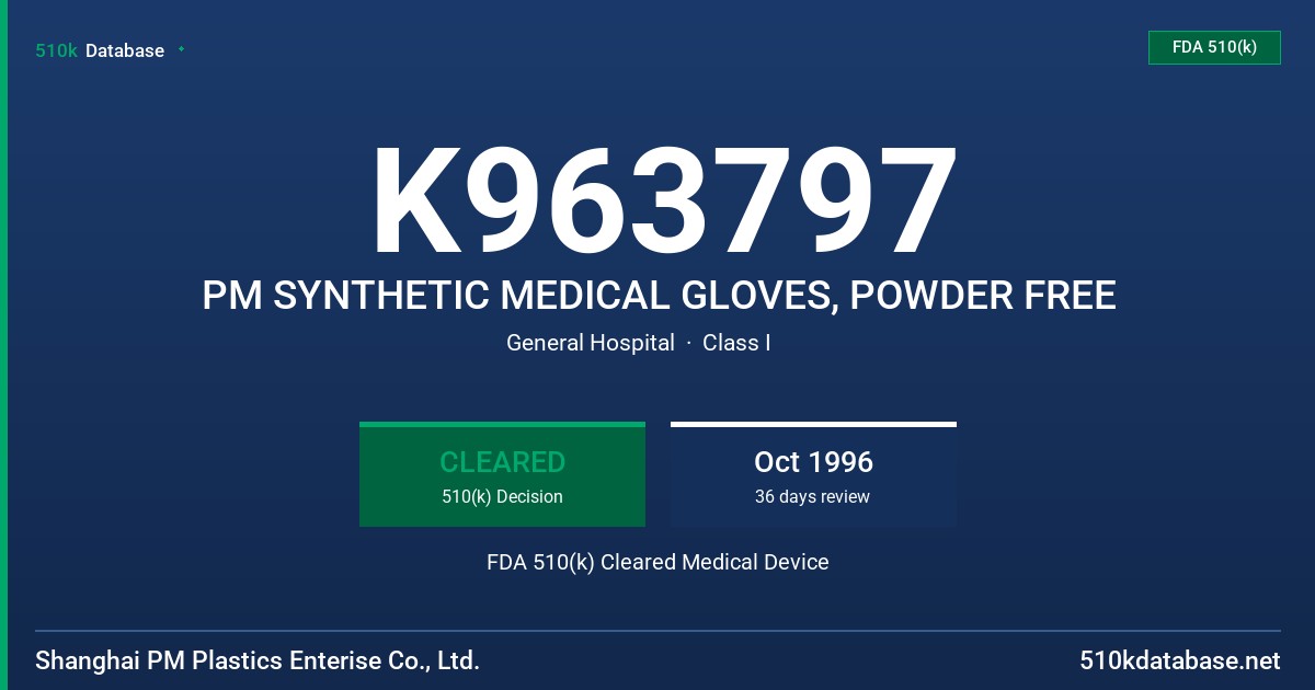 K963797 PM SYNTHETIC MEDICAL GLOVES, POWDER FREE FDA 510(k) Cleared Medical Device