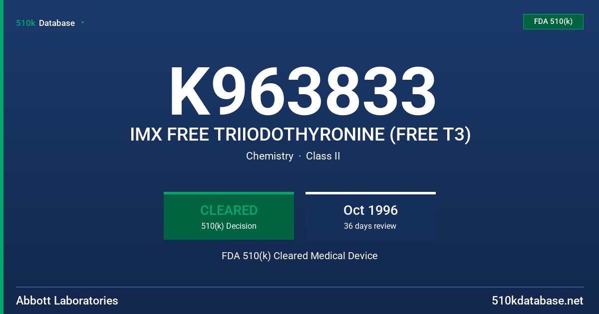 K963833 IMX FREE TRIIODOTHYRONINE (FREE T3) FDA 510(k) Cleared Medical Device