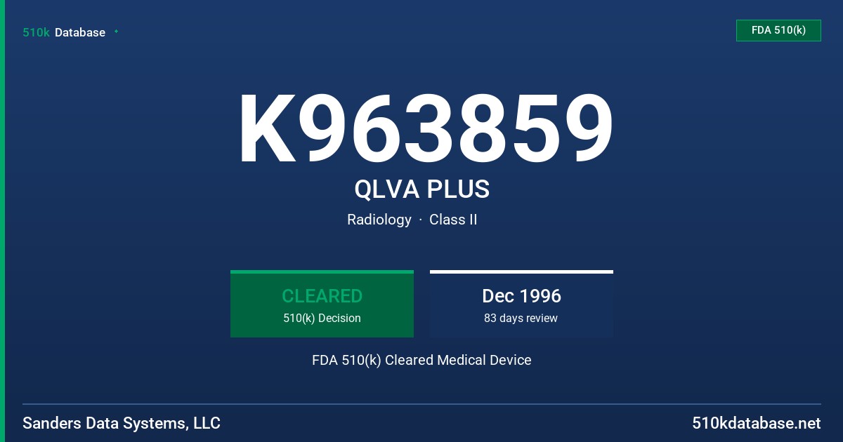 K963859 QLVA PLUS FDA 510(k) Cleared Medical Device