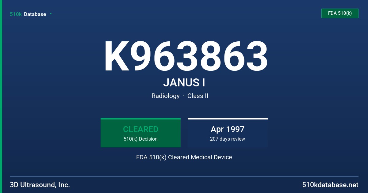 K963863 JANUS I FDA 510(k) Cleared Medical Device