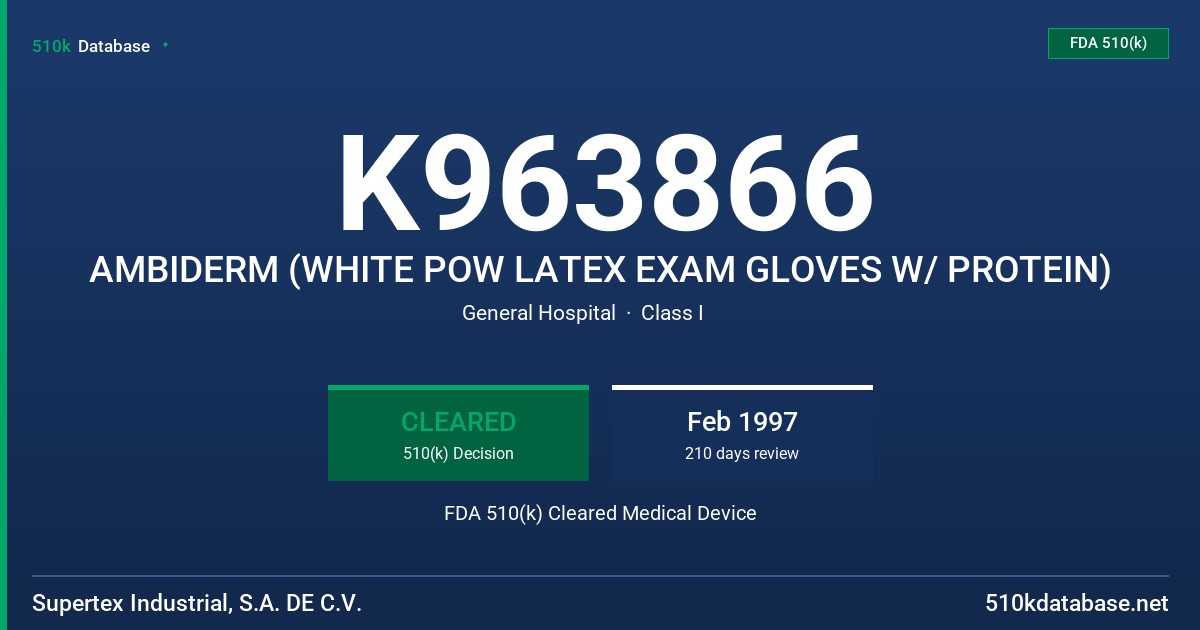 K963866 AMBIDERM (WHITE POW LATEX EXAM GLOVES W/ PROTEIN) FDA 510(k) Cleared Medical Device
