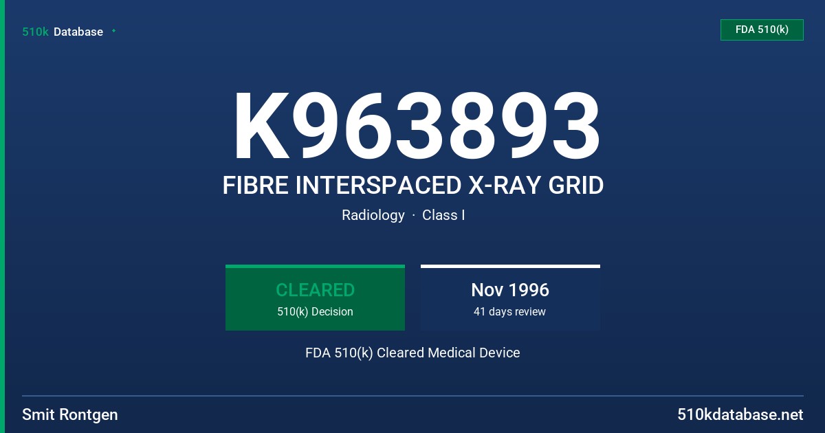 K963893 FIBRE INTERSPACED X-RAY GRID FDA 510(k) Cleared Medical Device