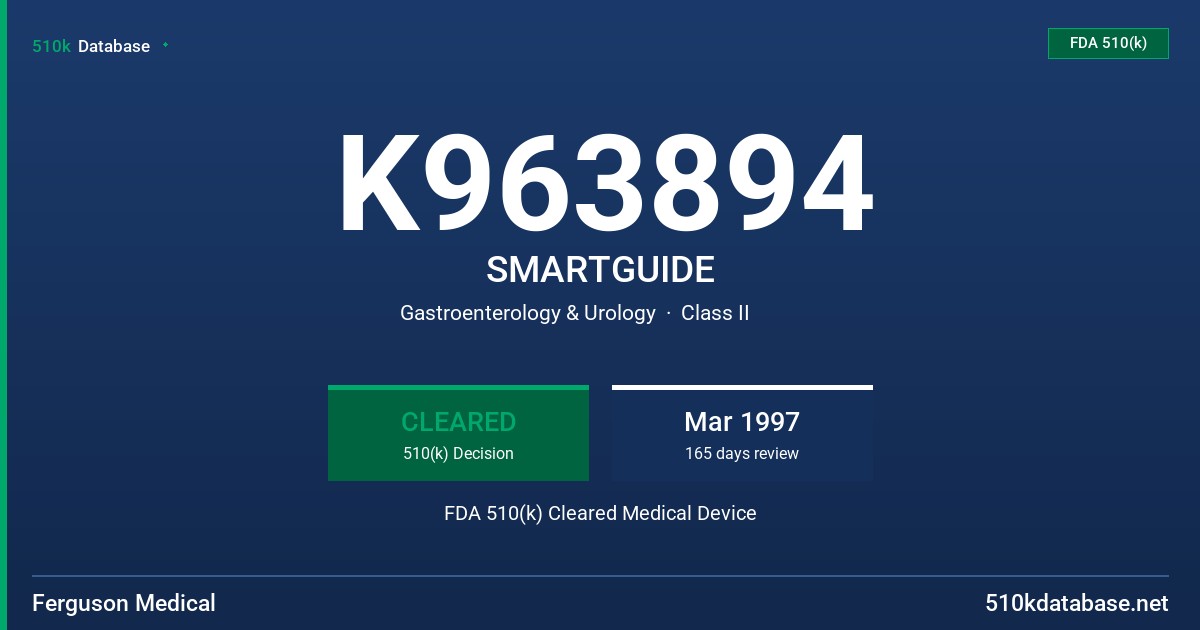 K963894 SMARTGUIDE FDA 510(k) Cleared Medical Device