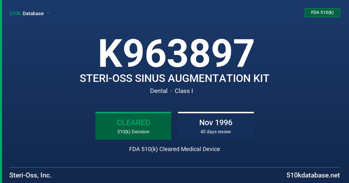K963897 STERI-OSS SINUS AUGMENTATION KIT FDA 510(k) Cleared Medical Device