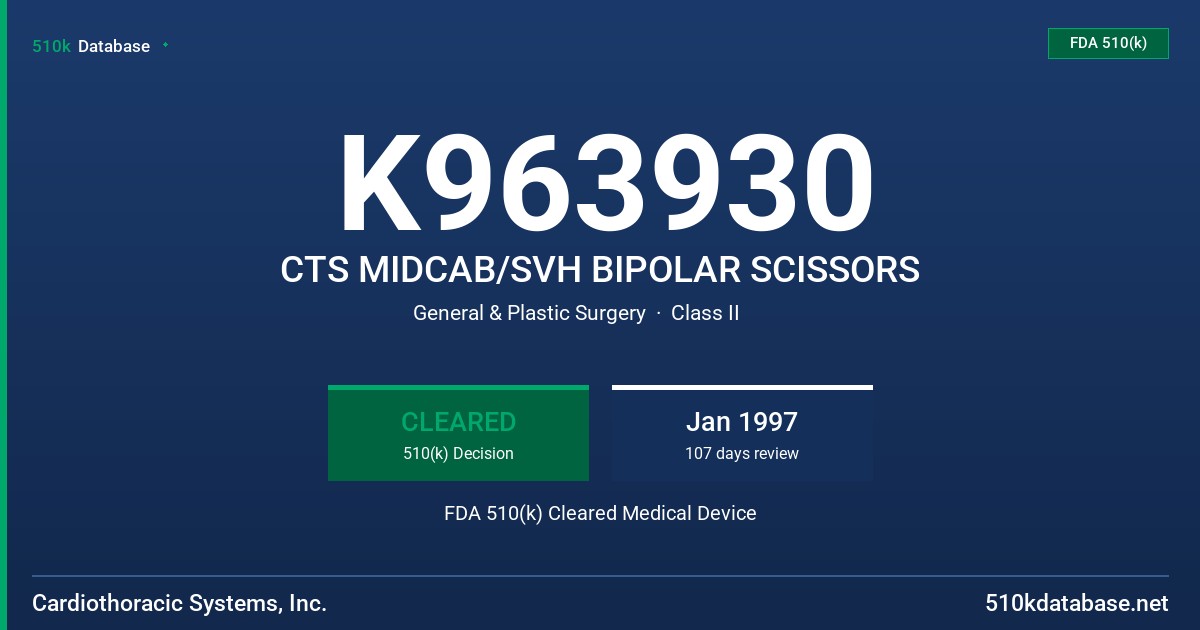 K963930 CTS MIDCAB/SVH BIPOLAR SCISSORS FDA 510(k) Cleared Medical Device