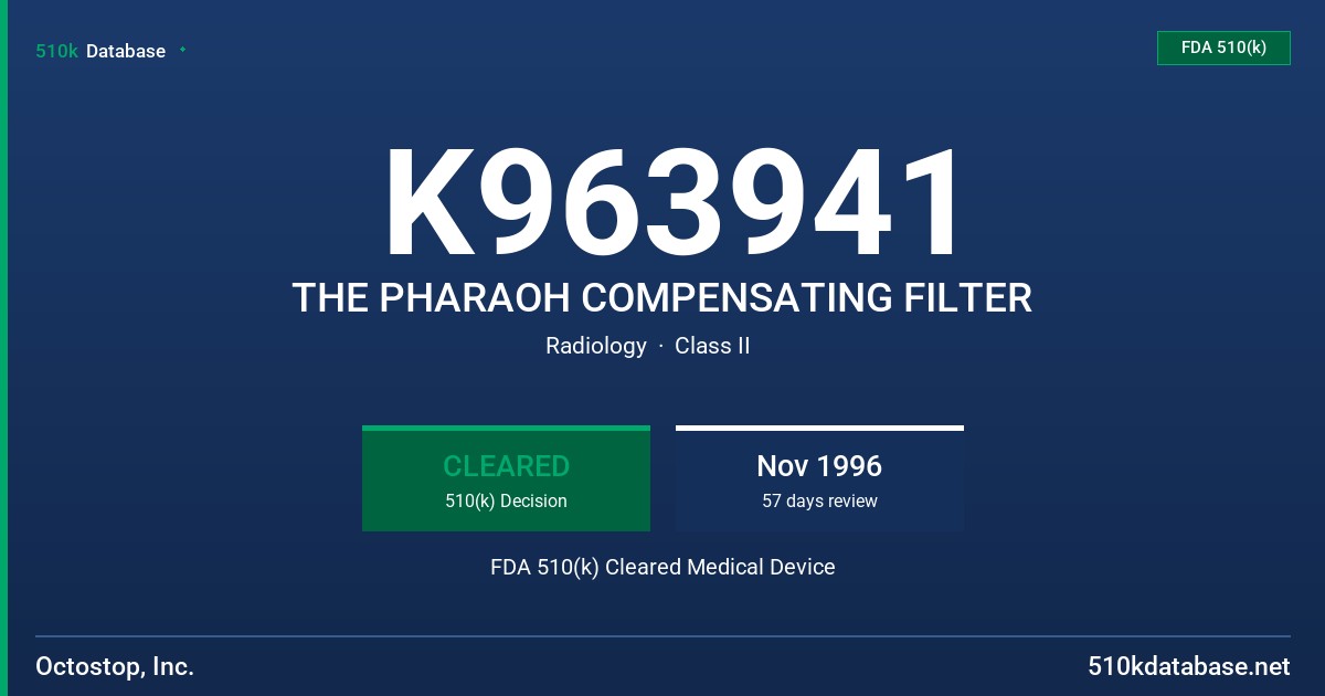 K963941 THE PHARAOH COMPENSATING FILTER FDA 510(k) Cleared Medical Device