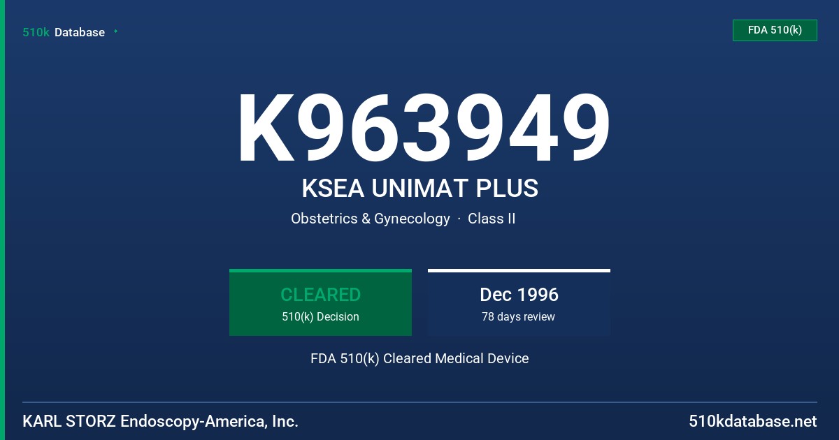 K963949 KSEA UNIMAT PLUS FDA 510(k) Cleared Medical Device