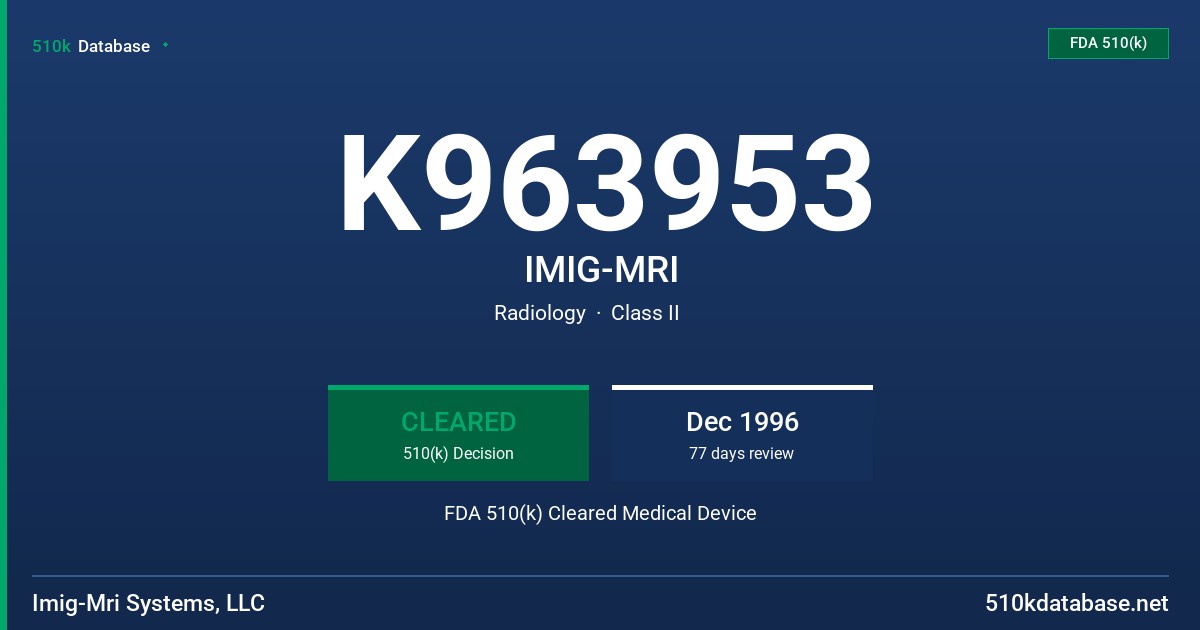 K963953 IMIG-MRI FDA 510(k) Cleared Medical Device